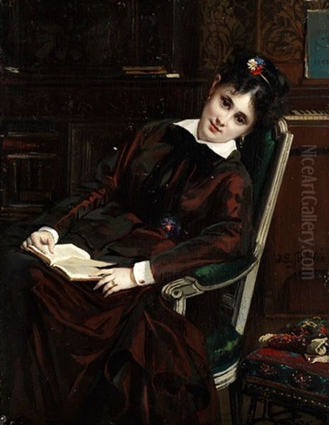 Junge Frau Bei Der Lekture Oil Painting by Jules Emile Saintin