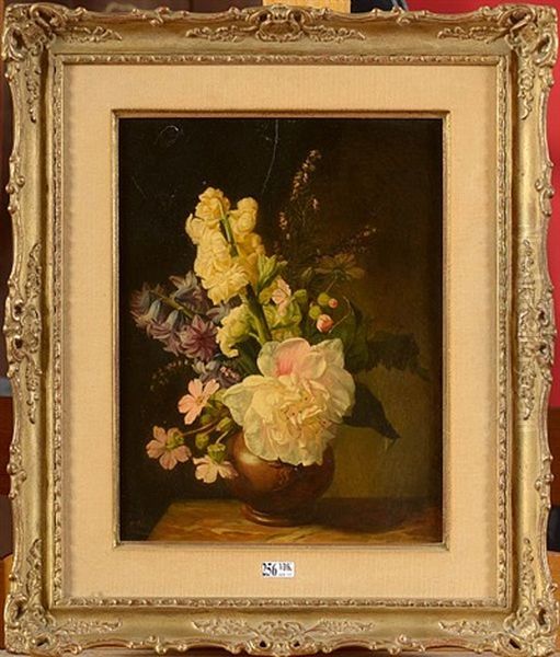 Vase De Fleurs Sur Un Entablement Oil Painting by Simon Saint-Jean