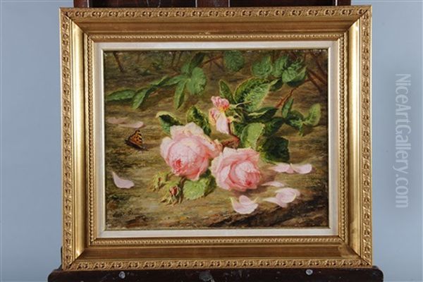 Jete De Roses Et Papillons Oil Painting by Simon Saint-Jean