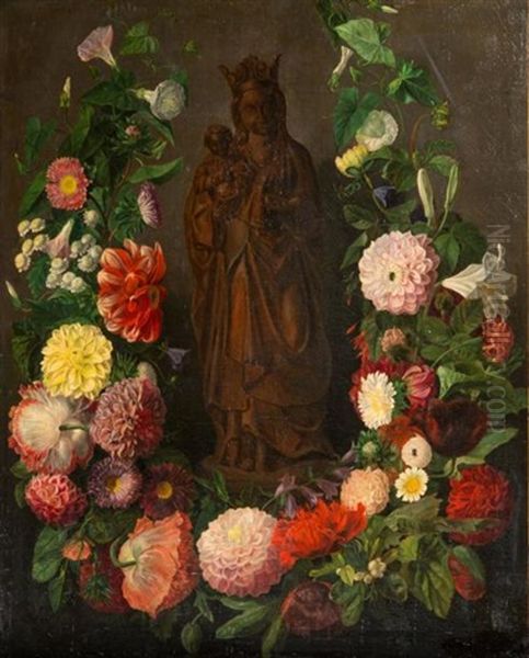 Vierge A L'enfant Dans Une Guirlande De Fleurs Oil Painting by Simon Saint-Jean