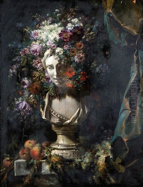 Buste D'astree Couronne De Fleurs Oil Painting by Simon Saint-Jean