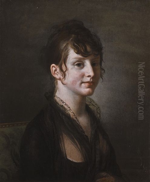 Portrait Of A Lady, Half-length, Wearing A Black Dress With A Black Lace Collar Oil Painting by Jean Pierre Saint-Ours