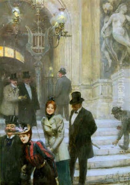 Entracte De Matinee A L'opera De Paris Oil Painting by Edgar de Saint-Pierre de Montzaigle