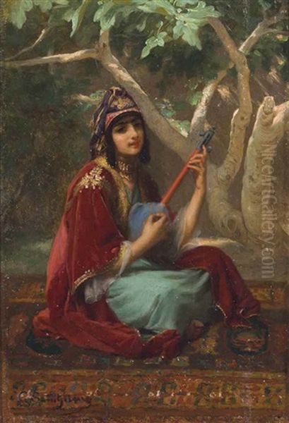 Oriental Musician Oil Painting by Gaston Casimir Saint-Pierre