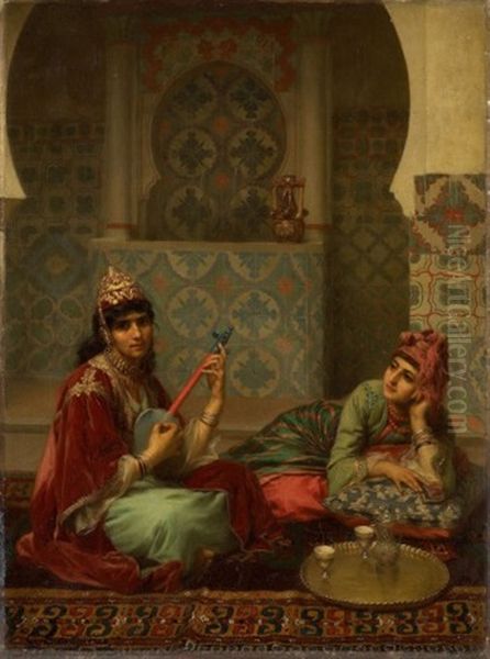 Le Cafe, Interieur Arabe A Tlemcen Oil Painting by Gaston Casimir Saint-Pierre