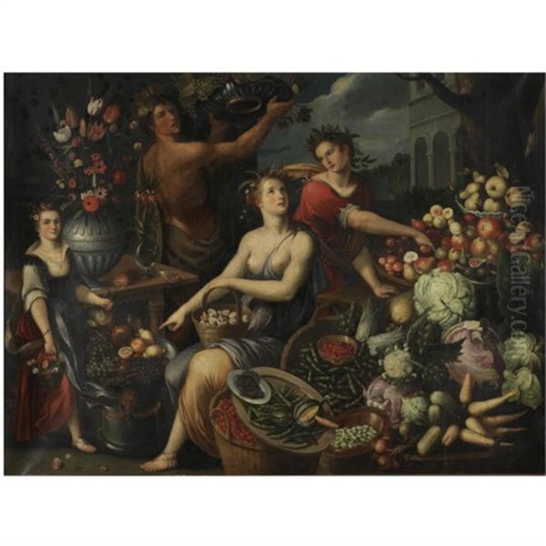 An Allegory With Bacchus And Ceres Oil Painting by Jean-Baptiste de Saive the Younger