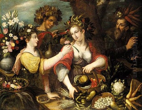 An Allegory Of The Four Seasons Oil Painting by Jean-Baptiste de Saive the Younger