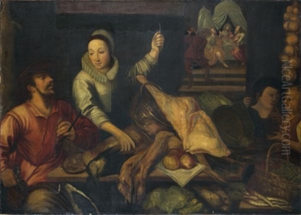 Interieur De Cuisine Avec Le Christ Et Les Pelerins D'emmaus Oil Painting by Jean-Baptist de Saive