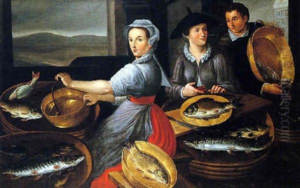 La Marchande De Poissons Oil Painting by Jean-Baptist de Saive