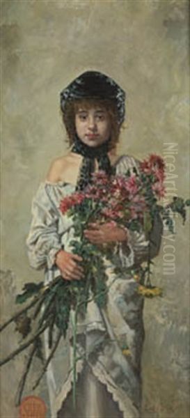 Nina Con Flores Oil Painting by Emilio Sala Frances