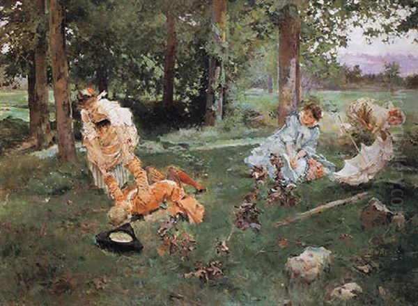 Elegant Figures In A Summer Garden Oil Painting by Emilio Sala Frances