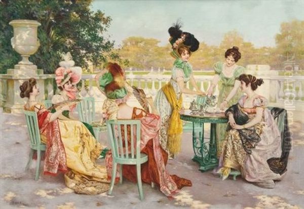 Parisian Tea Party Oil Painting by Juan (Jean) Sala Gabriel