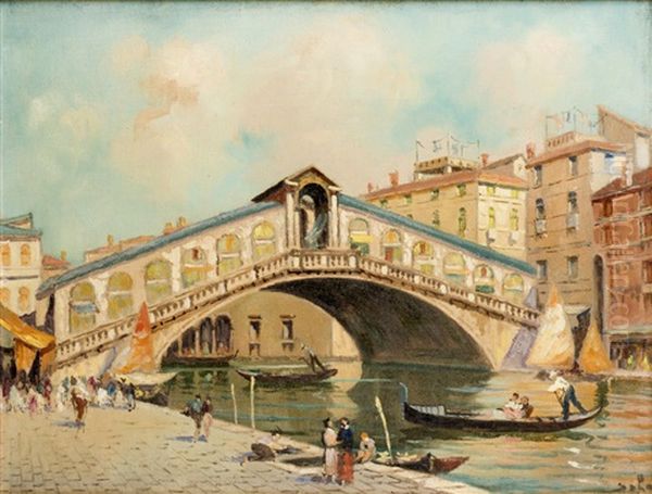 'pont Du Rialto A Venise' Oil Painting by Paolo Sala