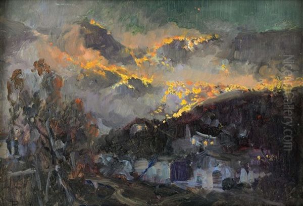 Fire In The Mountains Oil Painting by Paolo Sala