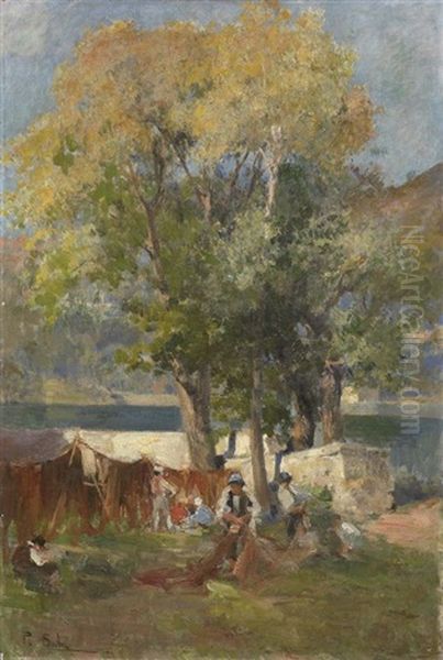 Pescatori Sul Lago Maggiore Oil Painting by Paolo Sala