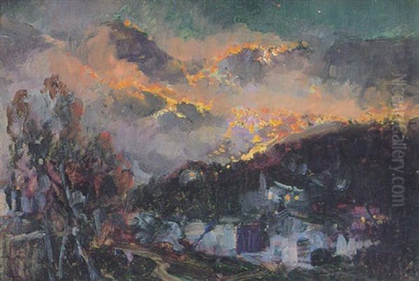 Fire In The Mountains Oil Painting by Paolo Sala