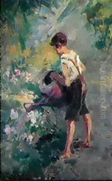 Watering The Garden Oil Painting by Paolo Sala