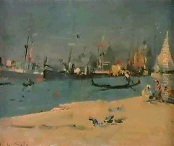 Ships On The Grand Canal, Venice Oil Painting by Paolo Sala