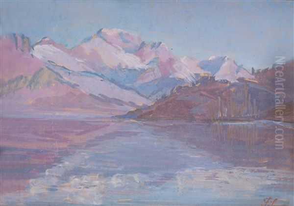 Dammerung Uber Dem Lac D'annecy (study) Oil Painting by Firmin Salabert