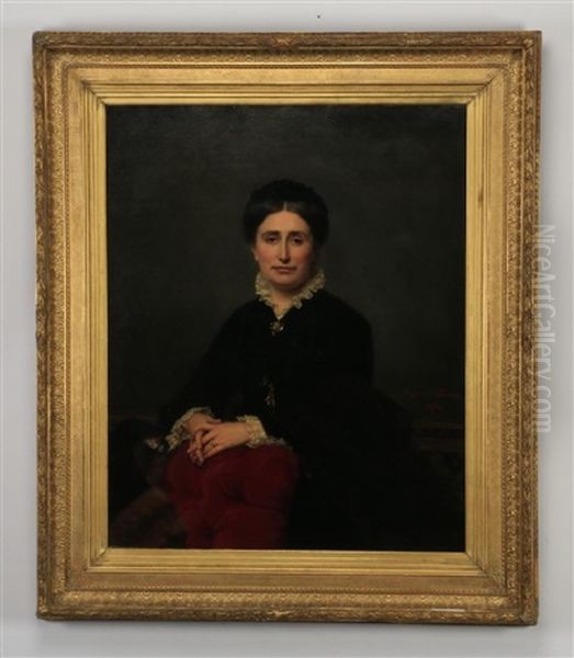 A Seated Matron Wearing A Black Dress With A Lace Collar Oil Painting by Eugenie Alexandrine Marie Salanson