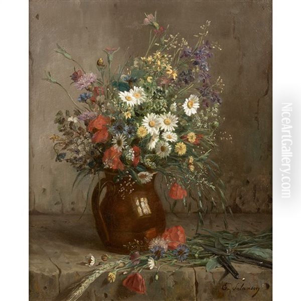 Bouquet De Fleurs Sur Un Entablement Oil Painting by Eugenie Alexandrine Marie Salanson