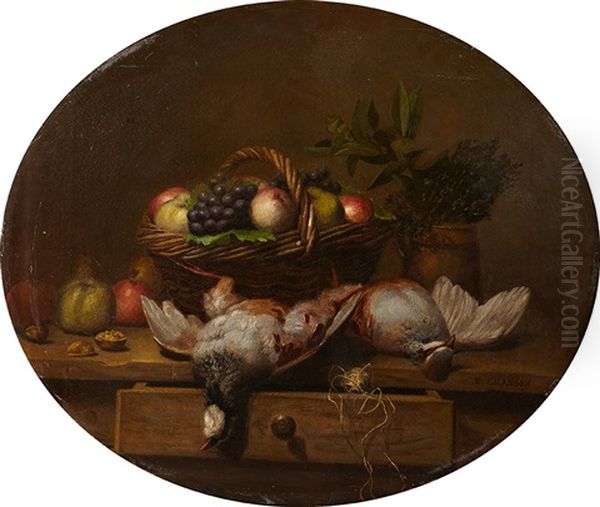 Corbeille De Fruits Et Oiseaux Sur Une Table Oil Painting by Eugenie Alexandrine Marie Salanson