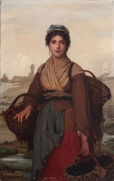 La Ceuillette De Jonc De Mer Oil Painting by Eugenie Alexandrine Marie Salanson