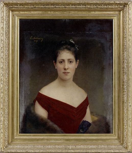 Portrait De La Marquise De Croix (nee Antoinette De Durfort Civrac De Lorge) Oil Painting by Eugenie Alexandrine Marie Salanson