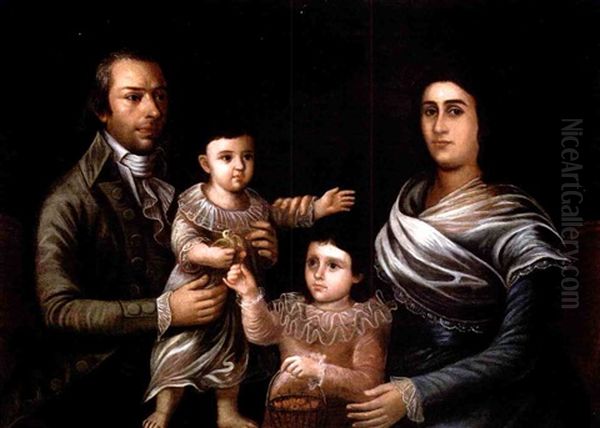 Don Antonio Mendez And His Family Oil Painting by Jose Francisco Xavier de Salazar y Mendoza