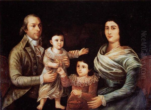 Don Antonio Mendez And His Family Oil Painting by Jose Francisco Xavier de Salazar y Mendoza