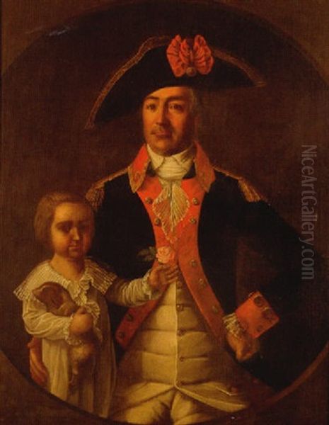 Portrait Of Captain Julien Vienne And Son Julien George Vienne Oil Painting by Jose Francisco Xavier de Salazar y Mendoza