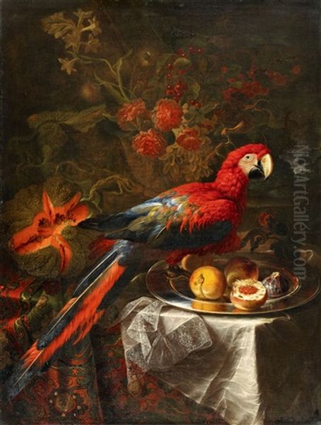 Fruit Still Life With A Parrot Oil Painting by Gabriele Salci