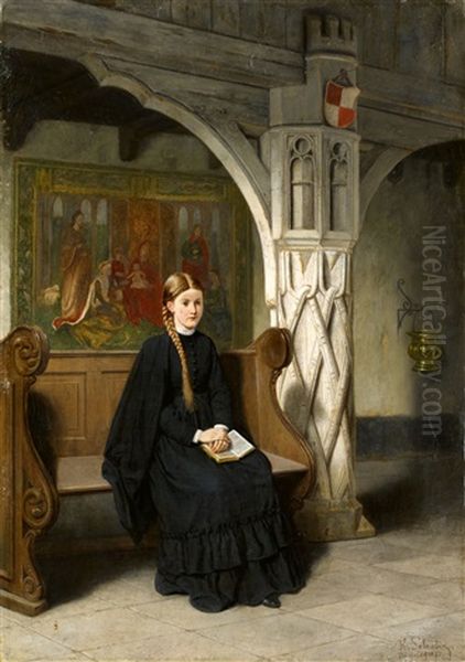 Madchen In Der Kirchenbank Oil Painting by Hubert Salentin