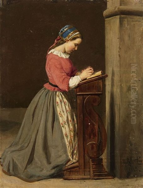 Young Girl Praying Oil Painting by Hubert Salentin