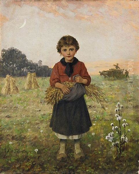 Kleine Ahrenleserin Oil Painting by Hubert Salentin