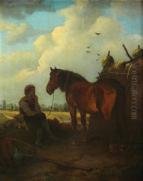 Junger Mann Mit Hund Neben Pferd Oil Painting by Hubert Salentin