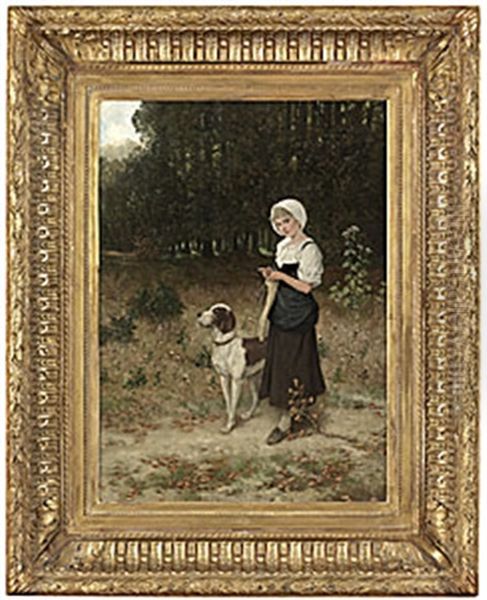 Girl With Her Pet Oil Painting by Hubert Salentin