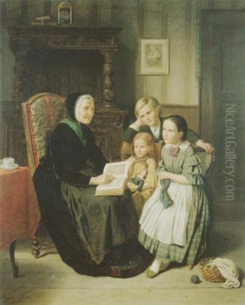 Die Vorlesende Grossmutter Oil Painting by Hubert Salentin