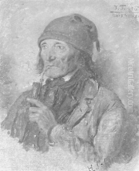 Portrait Des Pfeifenrauchers J.y. Stute Aus Barkhausen Oil Painting by Hubert Salentin