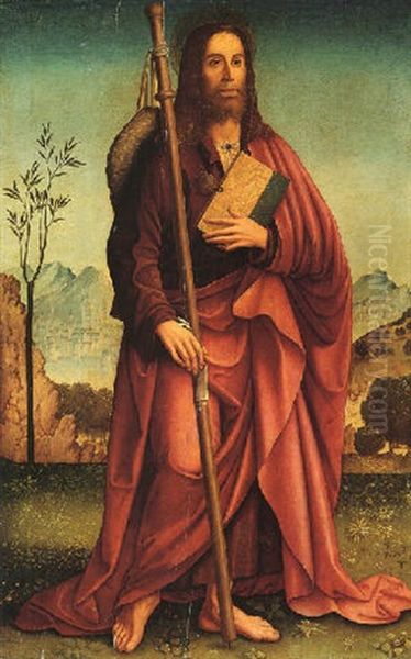 Saint James The Greater Standing In A Landscape Oil Painting by Antonio de Saliba