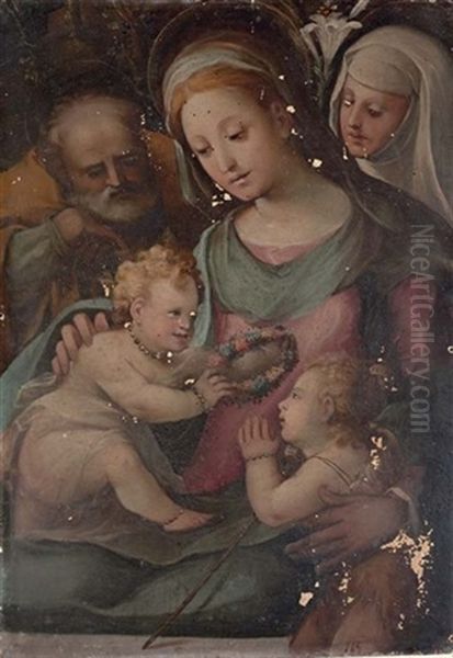 The Holy Family With Saints John The Baptist And Anne Oil Painting by Arcangelo di Leonardo Salimbeni