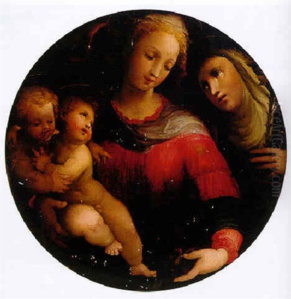 The Madonna And Child With The Infant Saint John The Baptist And Saint Catherine Of Siena Oil Painting by Arcangelo di Leonardo Salimbeni