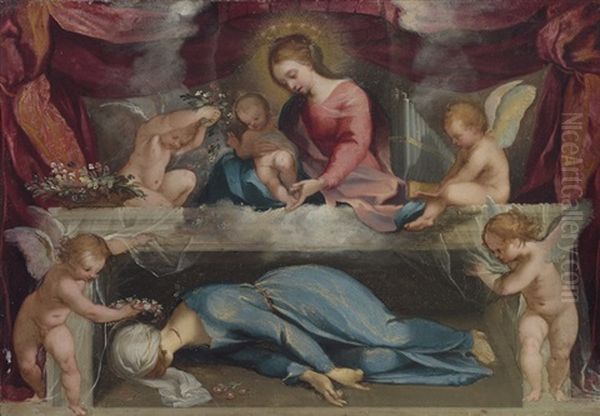 The Madonna And Child With The Martyred Saint Cecilia And Infant Angels Oil Painting by Ventura Salimbeni