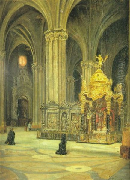 Interior De La Seo De Zaragoza Oil Painting by Augustin Salinas y Teruel