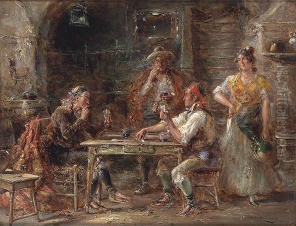 In The Tavern Oil Painting by Juan Pablo Salinas