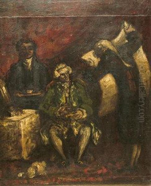 Figures In An Interior Oil Painting by H. Boughton