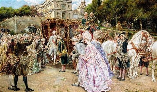 La Llegada Del Duque (the Duke's Arrival) Oil Painting by Juan Pablo Salinas