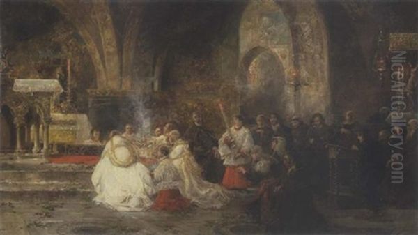 Heilige Messe In Der Unterkirche Von S. Francesco In Assisi Oil Painting by Juan Pablo Salinas