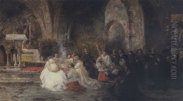 Heilige Messe In Der Unterkirche Von S. Francesco In Assisi Oil Painting by Juan Pablo Salinas