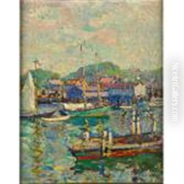 Harbor Scene Oil Painting by Paul E. Saling